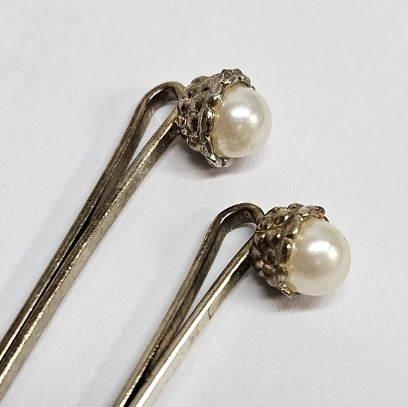 VINTAGE Gold Tone Faux Pearl Hair Pins Set Bobby Slides Accessories - Picture 5 of 6